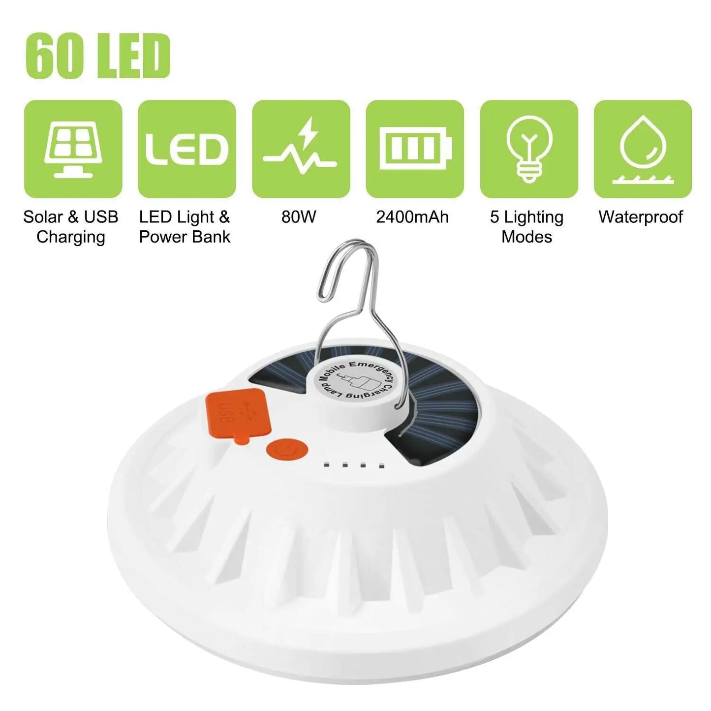 EcoCharge 60 LED Camp Light: USB/Solar Powered