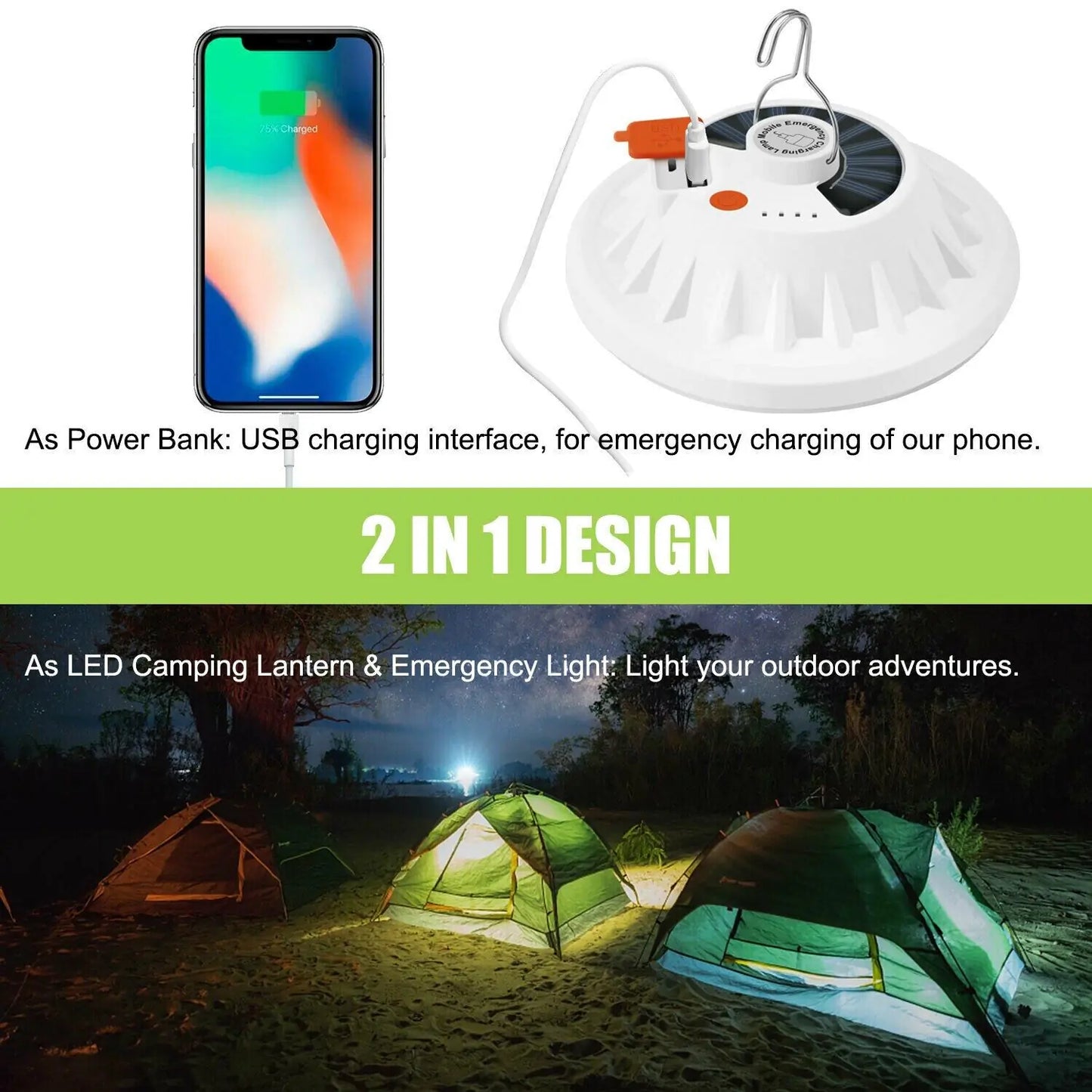 EcoCharge 60 LED Camp Light: USB/Solar Powered