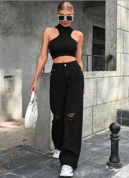 Chic High-Waist Ripped Jeans