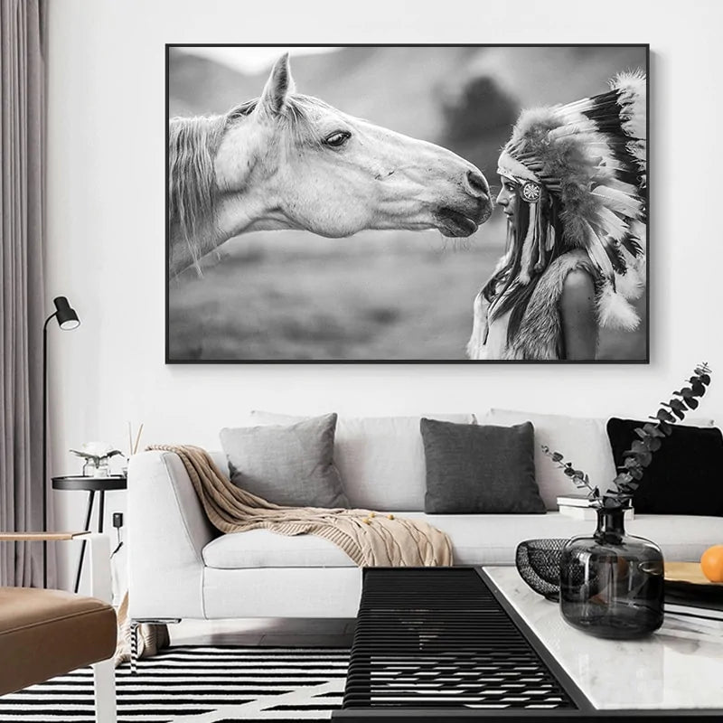 Native Indian & Horse Canvas Art