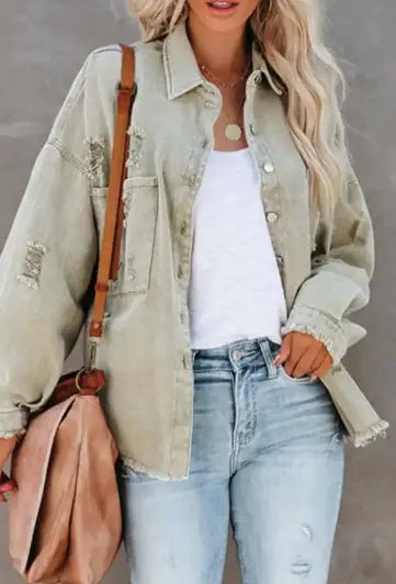 Chic Ripped Denim Outerwear