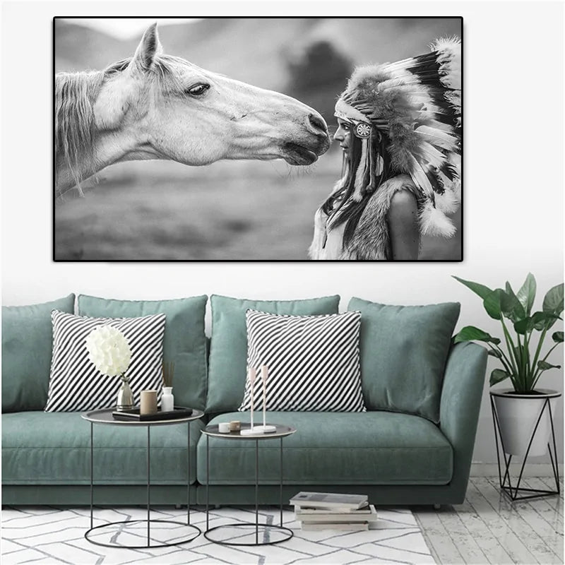 Native Indian & Horse Canvas Art